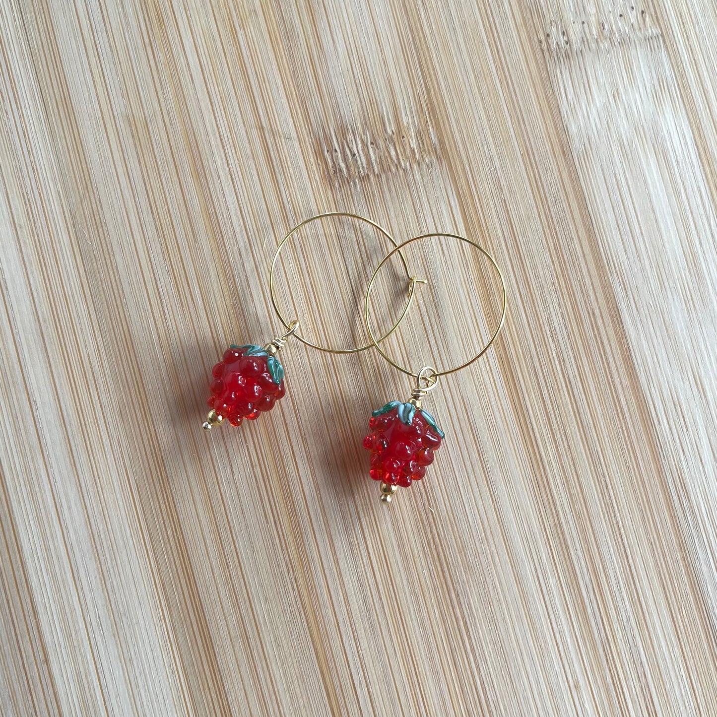 Raspberry Hoop Earrings Glass Beads