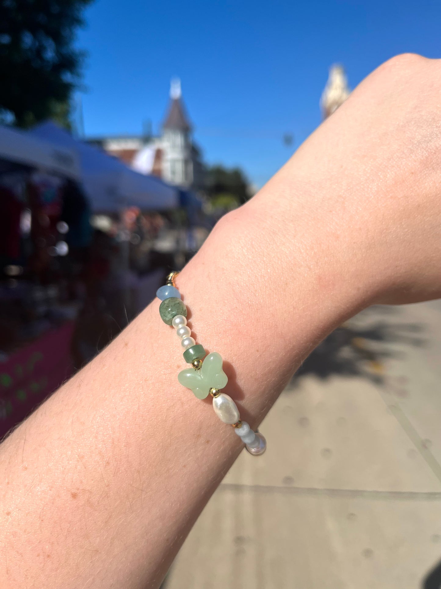 Blue Butterfly Adjustable Beaded Wire Bracelets