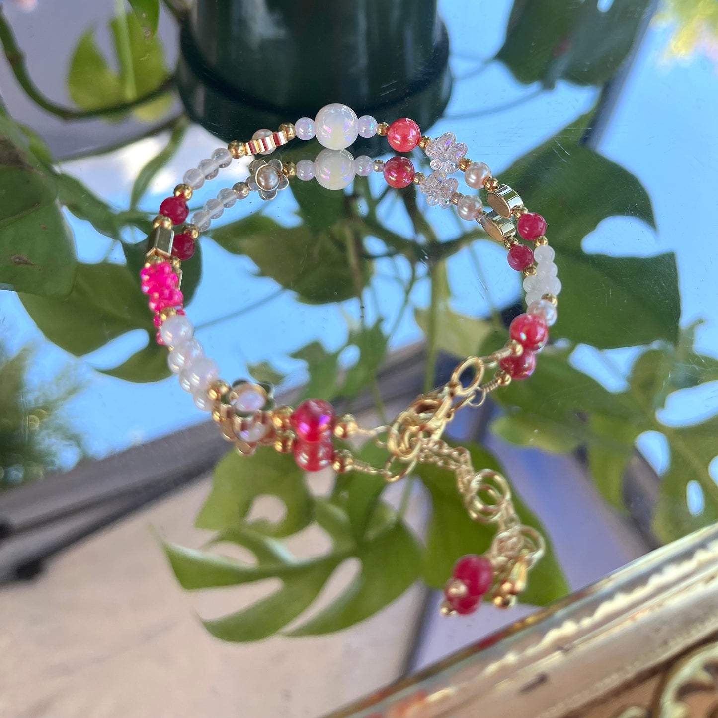 Pink Flower Power Adjustable Beaded Wire Bracelets