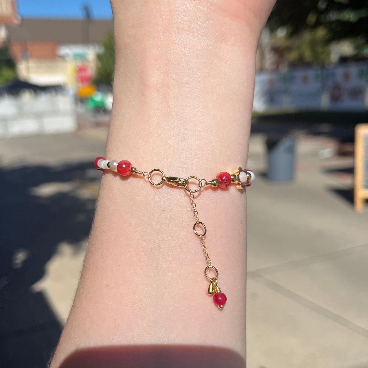 Pink Flower Power Adjustable Beaded Wire Bracelets