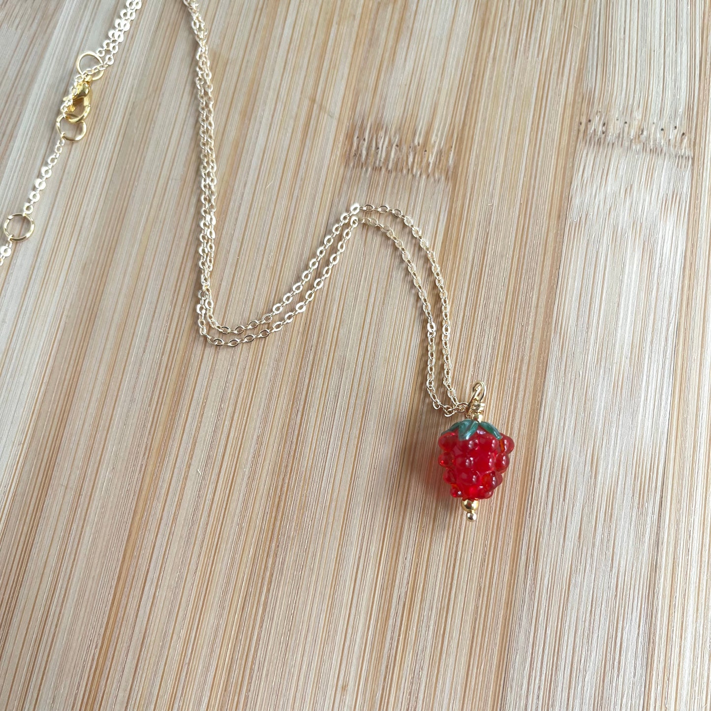 Raspberry Necklace Glass Bead