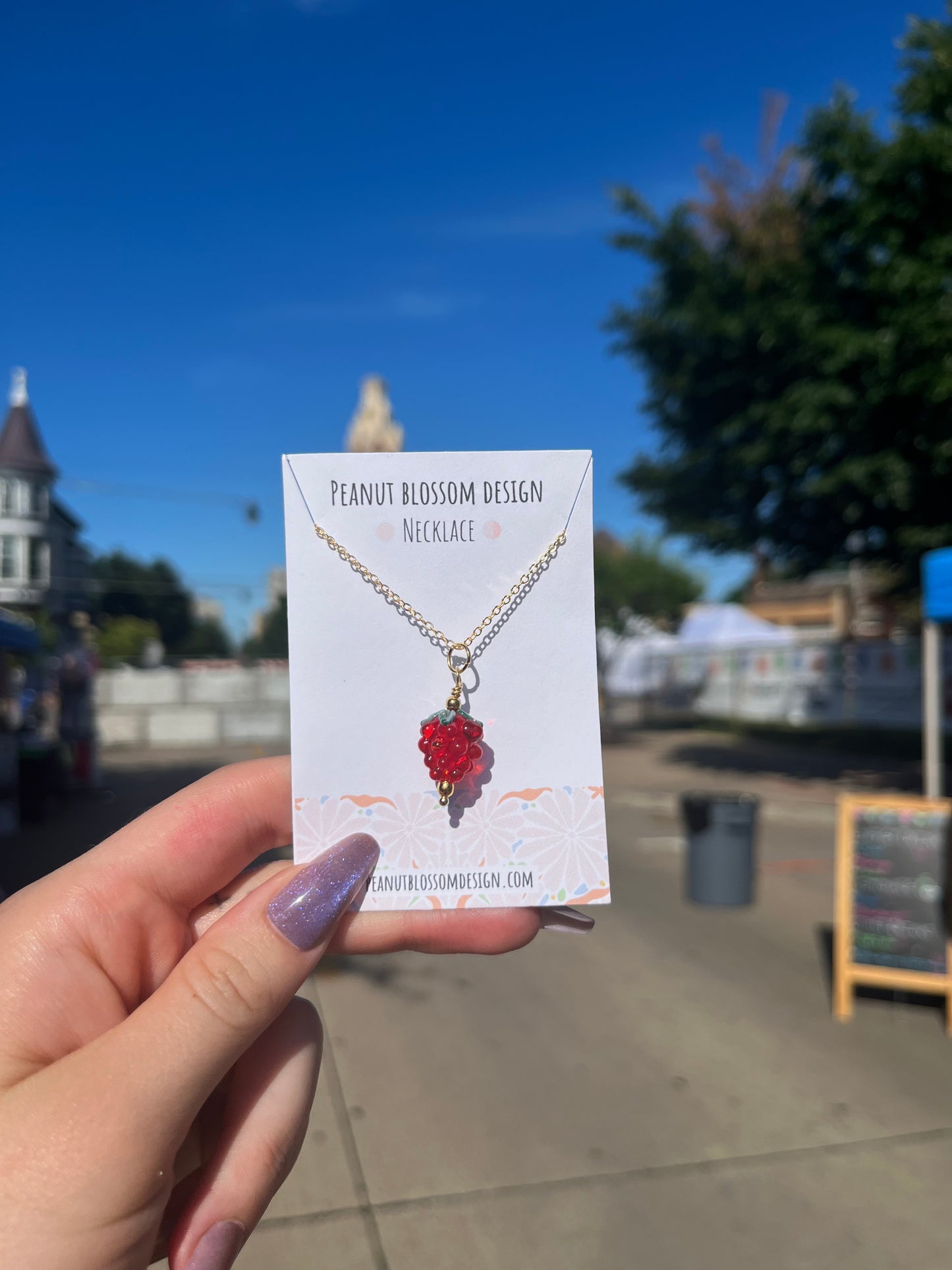 Raspberry Necklace Glass Bead