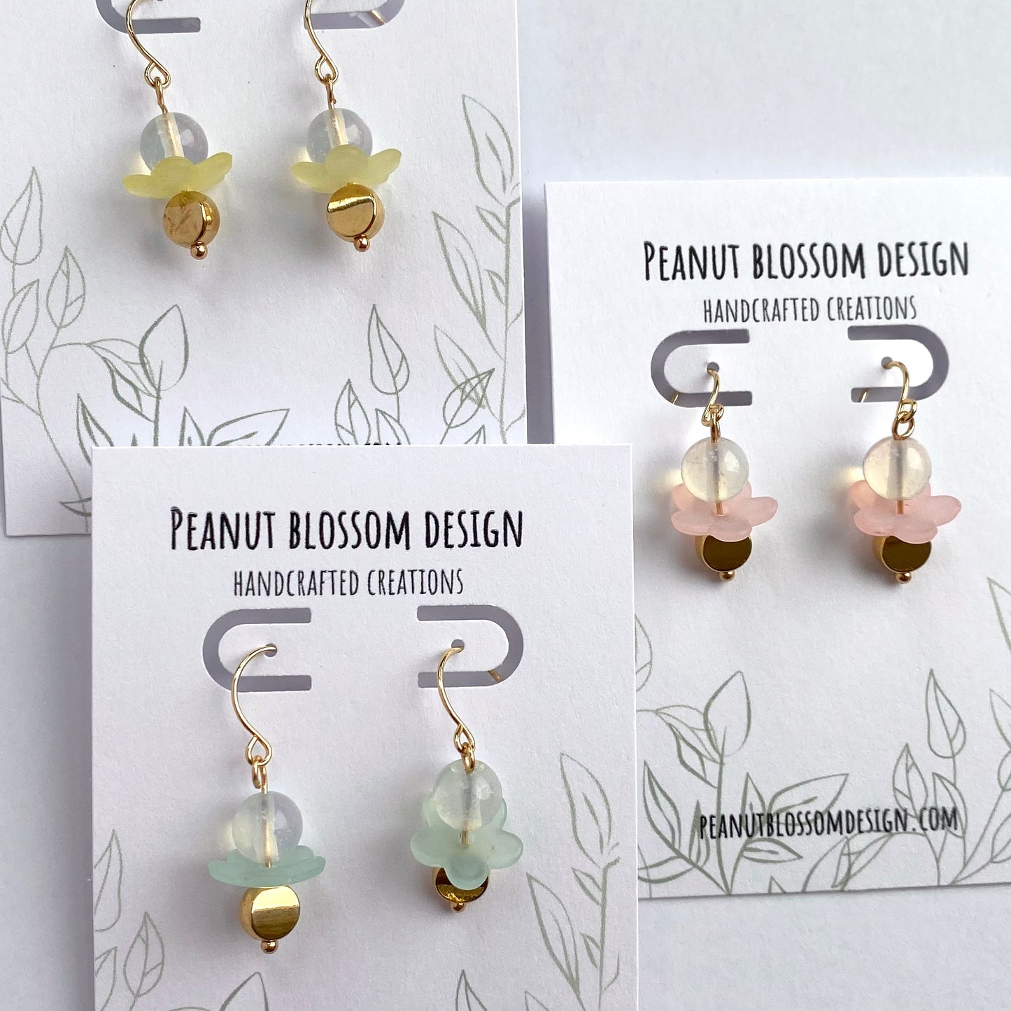 Pastel Elegant Flowers and Gold Earrings