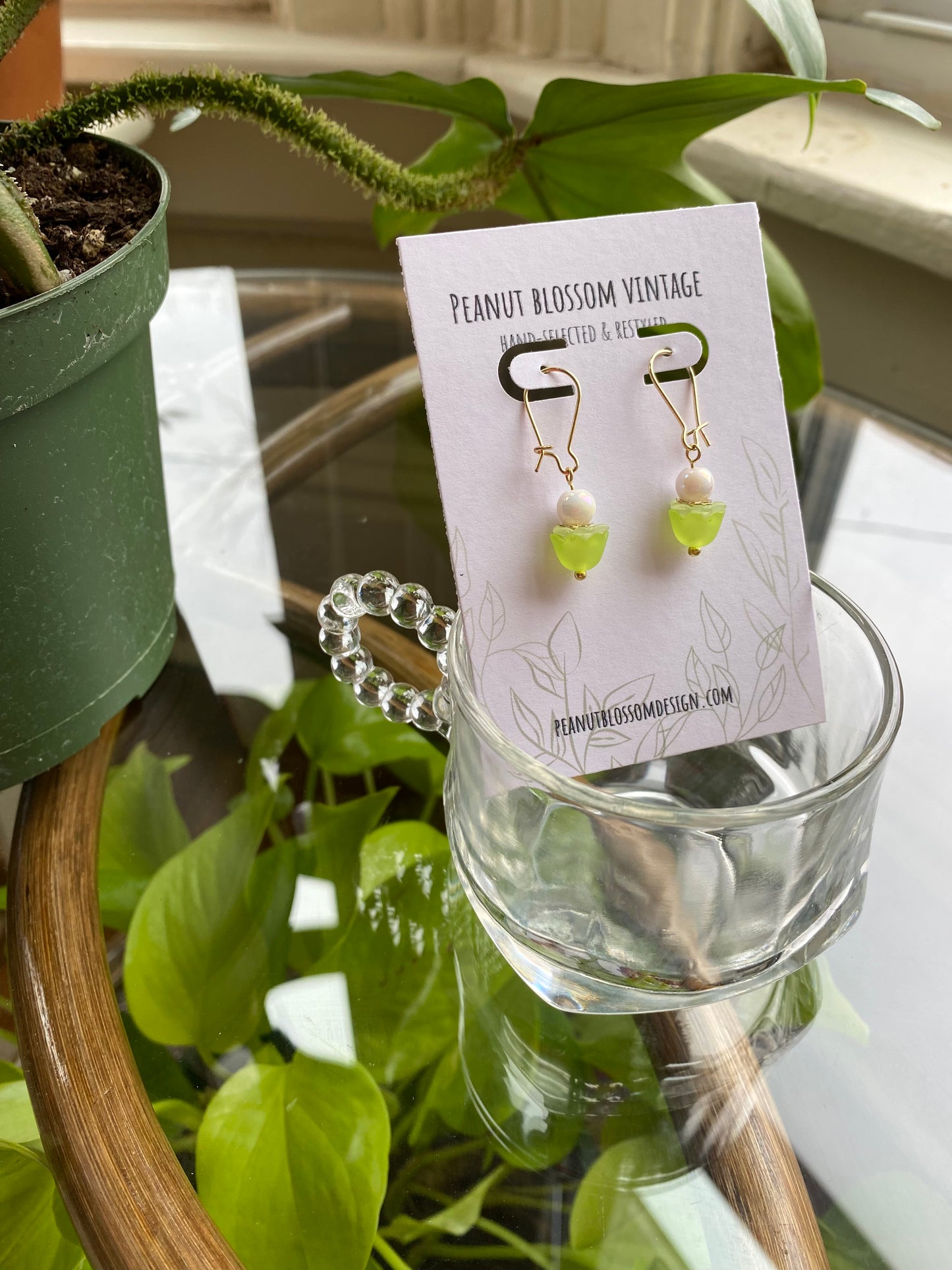 Tiny Light Green Petal Earrings